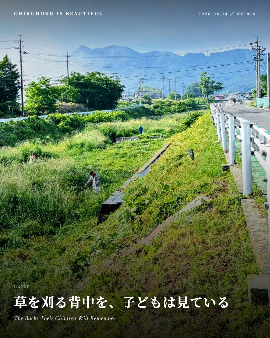 草を刈る背中を、子どもは見ている